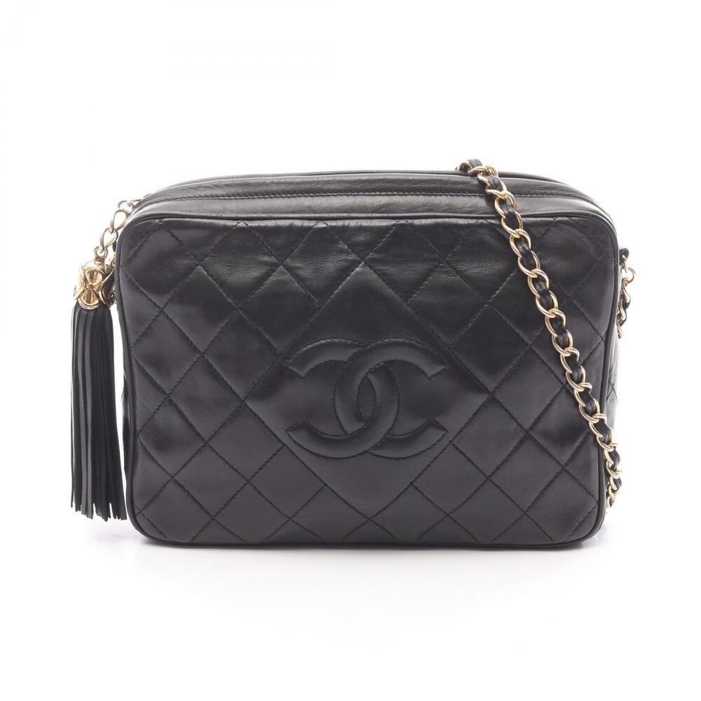 Chanel Coco Mark Diamond Stitch Shoulder Bag Lambskin Leather Black